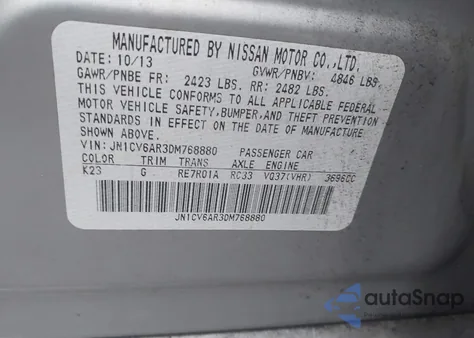 2013 Infiniti G37X из США, поврежденный, VIN JN1CV6AR3DM768880